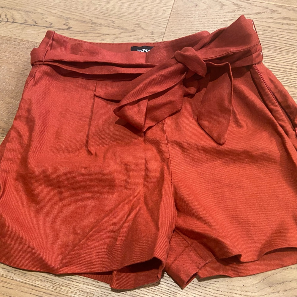 Express Linen Blend Texas Burnt Orange Shorts with Tie. Size 6 - Picture 3 of 5